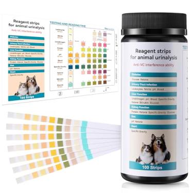Imagem de Ceoighe Tiras de teste de urina para animais de estimação, kit de teste de UTI 10 em 1 para gatos e cães, tiras reagentes de análise de urina multiparâmetros: leucócitos, urobilinogênio, proteína, pH