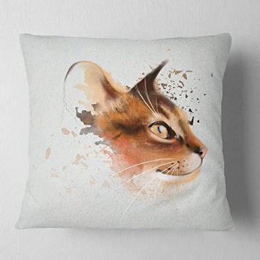 Imagem de Designart Adorável gato marrom aquarela desenho animal manta sala de estar, sofá, enchimento de almofada de alta qualidade + capa de almofada impressa em ambos os lados 40,64 cm x 40,64 cm