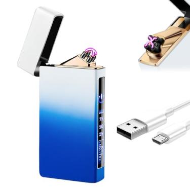 Imagem de COMANYI Isqueiro elétrico de arco duplo com tela sensível ao toque inteligente, plasma à prova de vento, indicador de bateria LED (branco + azul)