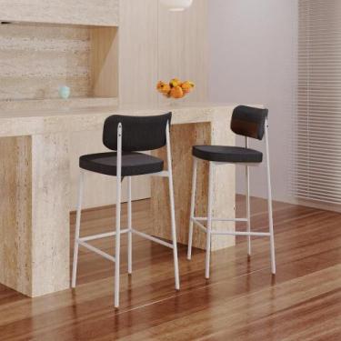 Imagem de Banqueta Alta Alloa Tecido Mesclado Est.Branca - Metalig