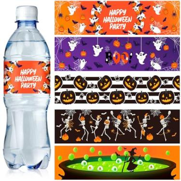 Imagem de Menkxi 100 peças de etiquetas de garrafa de água de Halloween abóbora bruxa poção morcego fantasma garrafa de água adesivos para caixa de suco de Halloween etiquetas para decoração de festa de