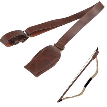 Imagem de Yearntown Acessório de arco de cosplay de Halloween, alça de ombro ajustável para tiro com arco de couro marrom feito à mão para fantasias de Halloween, caça e prática ao alvo