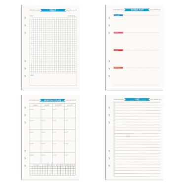 Imagem de NatSumeBasics Refil de papel para fichário A5, pacote com 4, 12,7 x 20,3 cm, sem data, diário, semanal, mensal, inserções para agenda, 160 folhas, 6 furos, para diário pessoal de viagem (A5)
