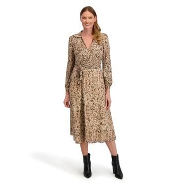 Imagem de Laundry by Shelli Segal Vestido feminino Angela de manga comprida reversível – 2 em 1, Marrom multi, 46