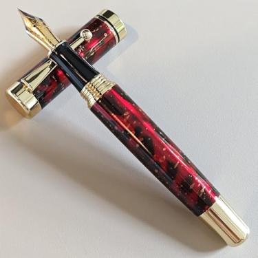 Imagem de zhongyuansu Caneta-tinteiro luxuosa e dourada – Barril de metal clássico com acabamento dourado, caneta de escrita lisa de ponta fina, presente elegante para negócios, escritório e colecionadores