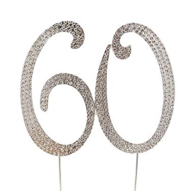 Imagem de Enfeite de bolo Honbay 60 com strass de cristal brilhante premium para decoração de bolo de aniversário de 60 anos ou festa de aniversárioHonbay