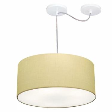 Imagem de Lustre Pendente Cilíndrico Com Desvio De Centro Md-4151 Cúpula Em Tecido 50x25cm Algodão Crú - Bivolt