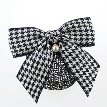 Imagem de Fitas de cabelo de crochê, rede de coque de crochê, pérolas, pingente, clipes de mola, rede de cabelo retrô, coque de cabelo, escritório, gravata presilha