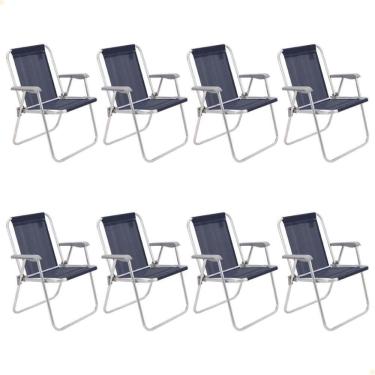 Imagem de Kit 8 Cadeiras de Praia Tramontina Samoa Alta em Alumínio Azul 92900/006