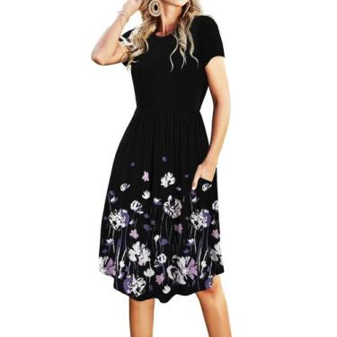 Imagem de Vestido casual Simier Fairy Summer de manga curta roxo floral - Simier