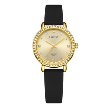 Imagem de Relógio feminino feminino de quartzo de cristal com moldura de strass, mostrador analógico, pulseira de silicone, à prova d'água, relógio de pulso para enfermeiras, G709 - ouro, Casual