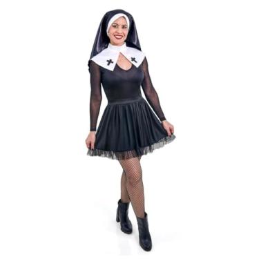 Imagem de Fantasia De Freira Adulto Noviça Rebelde Irmã Religiosa Cosplay Halloween Terror Carnaval (GG)
