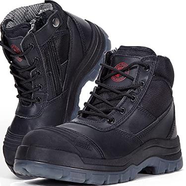 Imagem de Botas de trabalho masculinas ROCKROOSTER, bico de aço, zíper YKK, 6 polegadas, sapatos de couro oleado de segurança antiderrapante, dissipador estático, respirável, secagem rápida, AK050, Ak050 Black, Steel Toe, 11 X-Wide