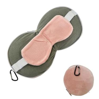Imagem de Kit Almofada De Pescoço Viagem Com Máscara De Dormir Tapa Olho Com Travesseiro Conforto Avião Carro (Rosa Listra)