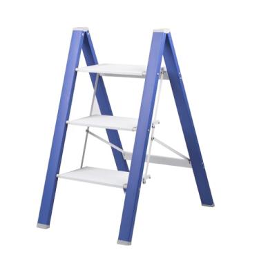 Imagem de Escada de 3 degraus, banco dobrável leve de alumínio com 3 degraus com pedal largo antiderrapante, escada com capacidade de 150 kg para casa, cozinha, escritório