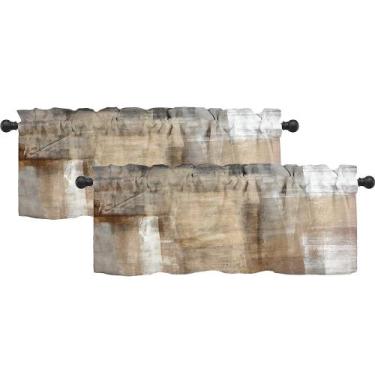 Imagem de Cortinas de cozinha LALILO Abstract Art Beige Grey 52x46cm 2 painéis