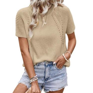 Imagem de Blusa feminina de malha de verão com gola redonda da Top Dokotoo, dama