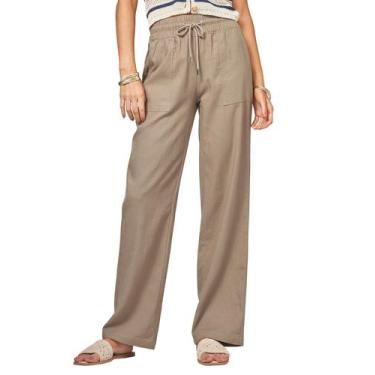 Imagem de Calças CHEERYAH, linho, pernas largas, palazzo, bolsos com cordão