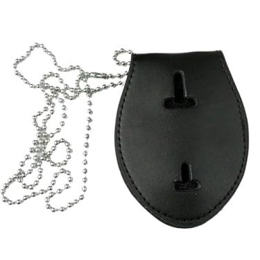 Imagem de Suporte de crachá de couro preto com clipe de cinto