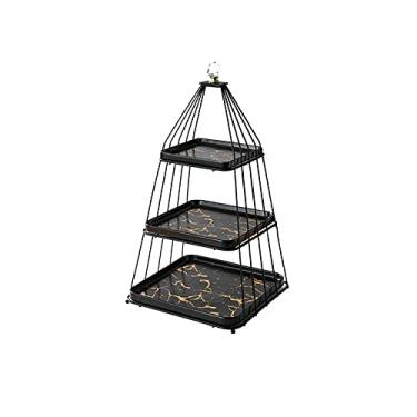 Imagem de Suporte de bolo de cerâmica de 3 camadas com alças leve luxuosa mesa de chá da tarde sobremesa festa de casamento suporte de exibição de bolo bandeja de serviço de pastelaria para exibição de mesa de