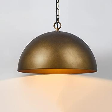 Imagem de YQSLQZZ Lustre vintage American Kitchen Island, luminária pendente de sala de jantar de aço de latão antigo, luzes de teto penduradas sobre mesa de jantar de estilo industrial, altura ajustável