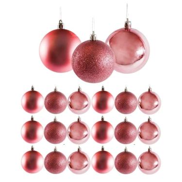 Imagem de Conjunto 18 Bolas de Natal Rosê Prime Texturas Mistas 5cm Glitter, Brilho e Fosca