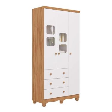 Imagem de Guarda Roupa Infantil Peroba Uli 3 Portas Cor Branco Amêndoa