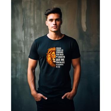 Imagem de Camiseta Masculina Estampa Bíblica Versiculo Filipenses 4:13 100% Algodão: Super Lançamento 2025