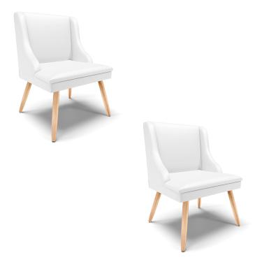 Imagem de Kit 02 Cadeiras de Jantar Liz Corino Branco Pés Palito Natural - D'Rossi