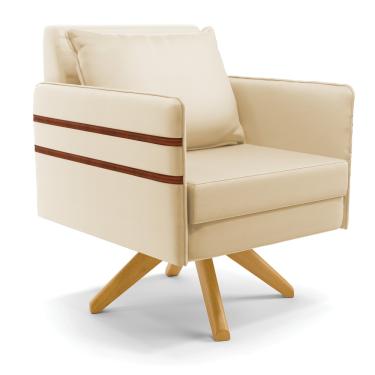 Imagem de Poltrona Giratória Mari Corino Bege com Tira Corano Nozes Base de Madeira MA30 - D'Rossi