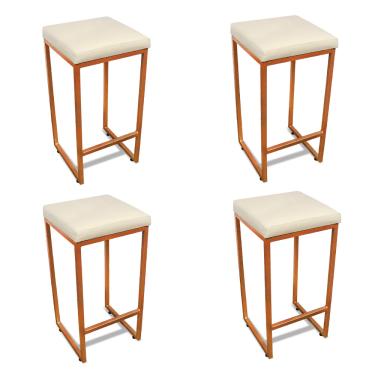Imagem de Banqueta Alta para Cozinha Industrial Kit 4 Nick Bronze e Sintético Bege D03 - D'Rossi