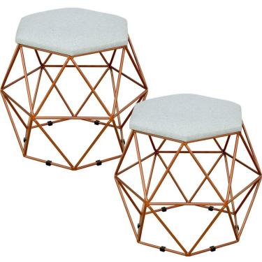 Imagem de Kit 02 Puffs Decorativo Aramado Bronze Six L02 Linho Cinza - Lyam Decor