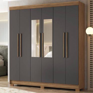 Imagem de Guarda-Roupa Casal Ampére 6 Portas 2 Gavetas Jatoba/Grafite com Espelho - Pnr Móveis