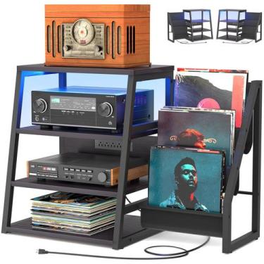 Imagem de Suporte de mídia Besiost AV com 4 tomadas, armazenamento em vinil, LED
