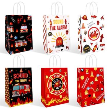 Imagem de ROLYTA 24 peças de sacos de brindes de caminhão de bombeiros com alças, lembrancinhas de festa com tema de bombeiro para crianças, artigos de festa de aniversário, eventos de segurança contra
