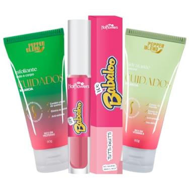 Imagem de Kit Gloss Brilho Labial Ice Sabor Uva, Cereja, Tutti Frutti e Melancia com Hidratante e Esfoliante Corporal de Melancia (Tutti Frutti)