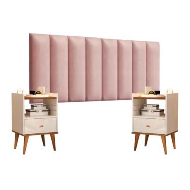 Imagem de Cabeceira Cama Casal Queen Kit Com Mesa de Cabeceira 8 Módulos (SUEDE ROSE)