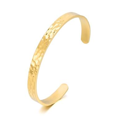 Imagem de Pulseira feminina com versículo da Bíblia inspiradora martelada banhada a ouro 18 K, presente de joia de fé cristã, ajustável, não mancha, Medium, Aço inoxidável, Sem Pedra Preciosa
