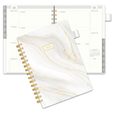 Imagem de Agenda semanal e mensal 2025, agenda semanal AIMPEAK 2025 com abas, janeiro de 2025 a dezembro de 2025, agenda para mulheres, alça de caneta, capa flexível, encadernação em espiral, mármore branco, 14