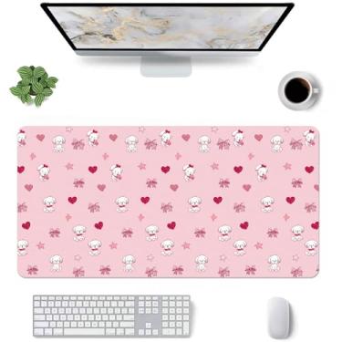 Imagem de Tapete de mesa de desenho animado com coração e filhote, médio, estendido, teclado de computador, mouse pad, couro rosa macio antiderrapante para desktop/escritório/casa/estudo/decoração/escrita