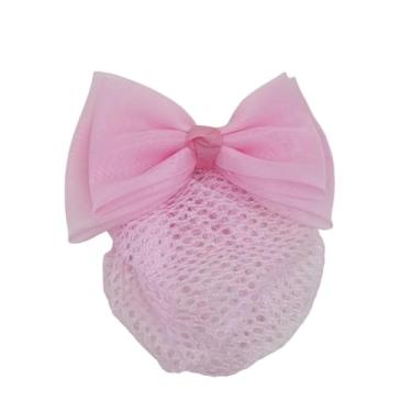 Imagem de Rede de Cabelo com Laço - Acessório Profissional para Cabelos - Ideal para Uniformes e Uso Diário(Rosa)
