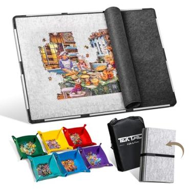 Imagem de Tektalk 2000 peças de tabuleiro de quebra-cabeça dobrável, tapete de feltro com superfície antiderrapante e 6 bandejas de classificação coloridas, protetor de armazenamento de quebra-cabeça portátil