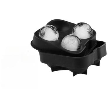 Imagem de Kit para Gelo Redondo: 4 Esferas de 4,5cm | Bandeja Silicone para Whisky e Drinks(Preto)