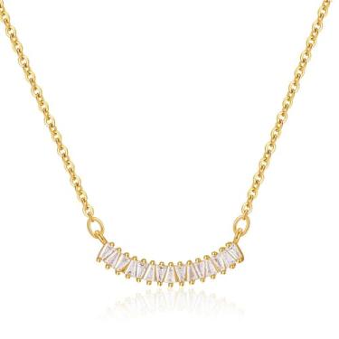 Imagem de CHARIFIN Corrente de clavícula feminina banhada a ouro 18 K com colar de zircão e strass colar de ouro ajustável para mulheres, Ouro, Zircão