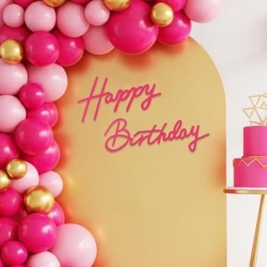 Imagem de TONIFUL Placa de feliz aniversário para pano de fundo - faixa de feltro rosa choque - inclui cola de bolinhas - perfeita para pano de fundo de festa de aniversário, decoração de parede, arco de balão