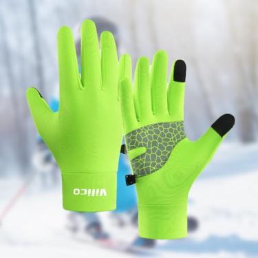 Imagem de Luvas de lã para meninos e meninas com tela sensível ao toque – Luvas térmicas leves antiderrapantes com fivela portátil para atividades de inverno ao ar livre (verde, GG)