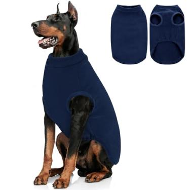 Imagem de AOFITEE Suéter de lã para cachorro, suéter grande sem mangas para meninos e meninas, moletom de cachorro quente para outono e inverno, pijamas térmicos Oli Pet para ambientes internos e externos, azul