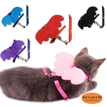 Imagem de Coleira Peitoral Anjo para Gato Pet Ajustável com Guia e Asa cachorro porco coelho (Azul Escuro)