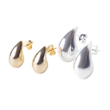 Imagem de 2 Pares de Brincos Gota Vírgula Dourado Prateado Kit Semijoia Feminino Folheado