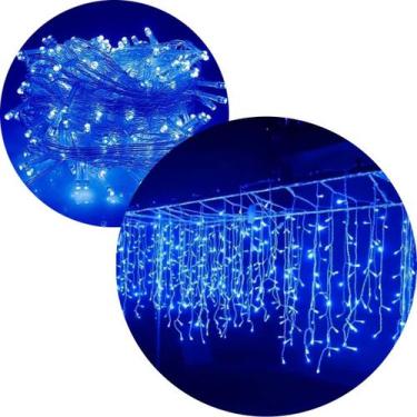 Imagem de Pisca Cascata 320 LEDs Azul Natal Fio Branco De 3x2M E 220v - Genérico